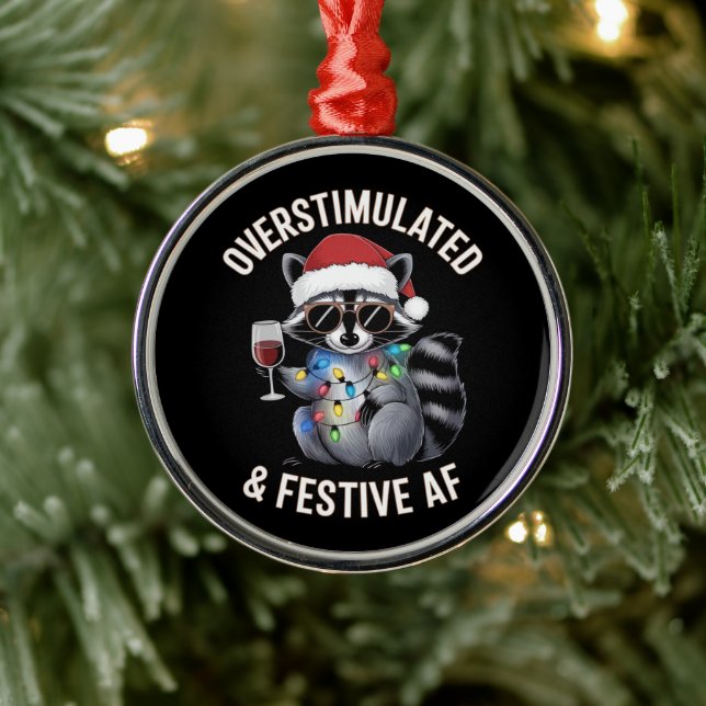 Överknskad och Festive AF Raccoon Espresso Älskare Julgransprydnad Metall (Träd)
