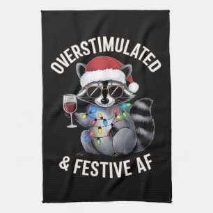 Överknskad och Festive AF Raccoon Espresso Älskare Kökshandduk