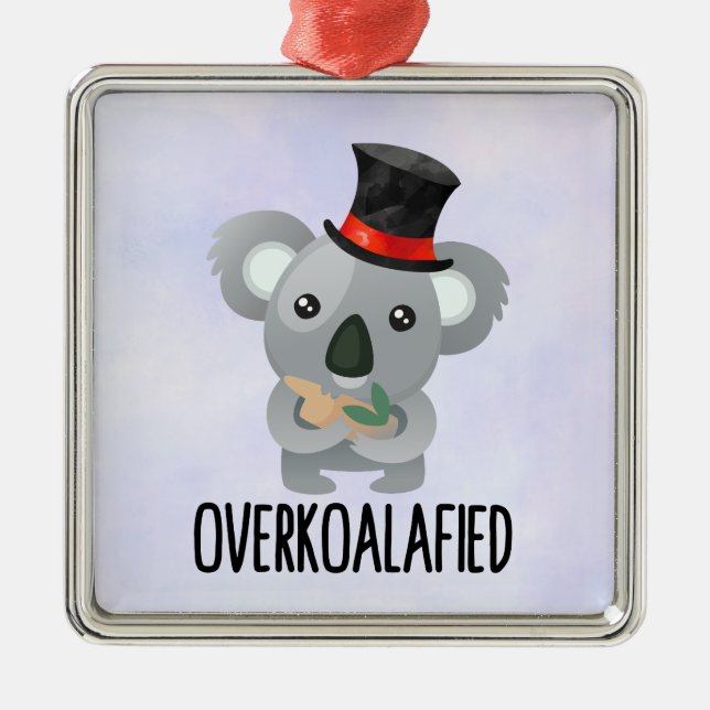 Overkoalafied Pun Cute Koala i Top hat Julgransprydnad Metall (Framsidan)