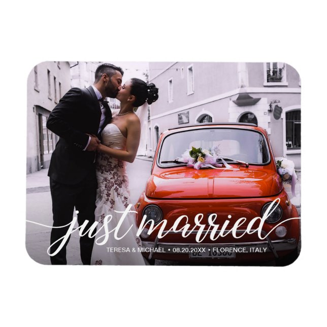 Överlägg fotot för Ny gifta Script Bröllop Magnet (Horisontell)