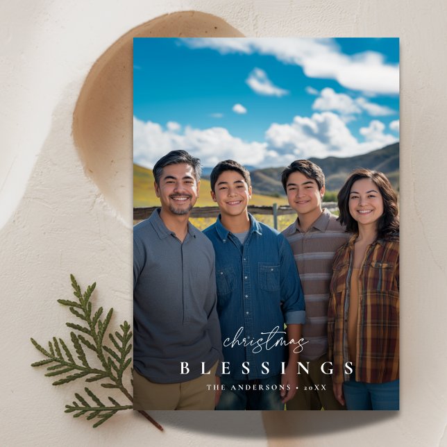 Överlägg Religiösa-familjen med fotojultomsblad Julkort (Skapare uppladdad)