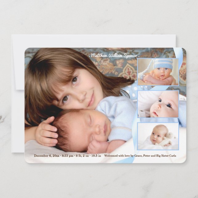 Överlägg trefoto Boy Birth-meddelande Meddelande (Framsida)