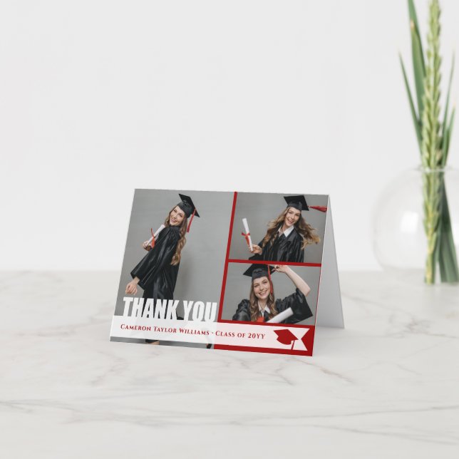Överlagring Vit banderoll examensmössa Modern 3 Fo Tack Kort (Framsida)