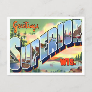 Överlägsen, Wisconsin Vintage Big Brev-vykort Vykort