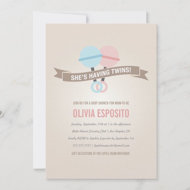 ÖVERLÄMNA MED TWILLINGAR| BABY SHOWER INVITATIONS INBJUDNINGAR (Framsida)