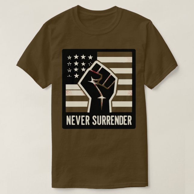 Överlämnande aldrig 2024 t shirt (Design framsida)