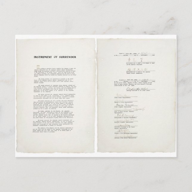 Överlämningsinstrument för Japan Världskrig II Vykort (Framsida)