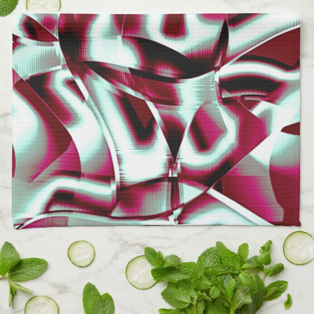 Överlappande böjt band i vin till kromat kökshandduk (Vikta)