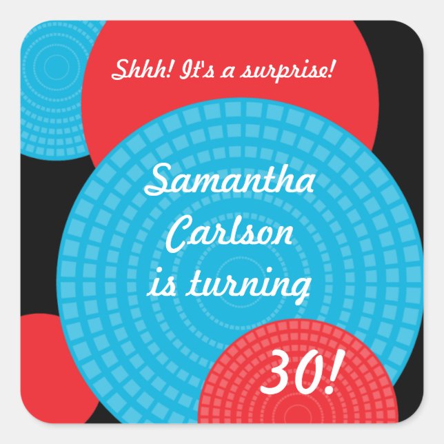 Överlappande cirklar Födelsedagsmärkning Fyrkantigt Klistermärke (Framsida)