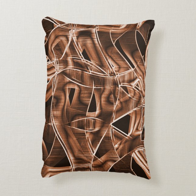 Överlappande kurvor i band, brunt övertryck prydnadskudde (Baksidan(Vertikal))