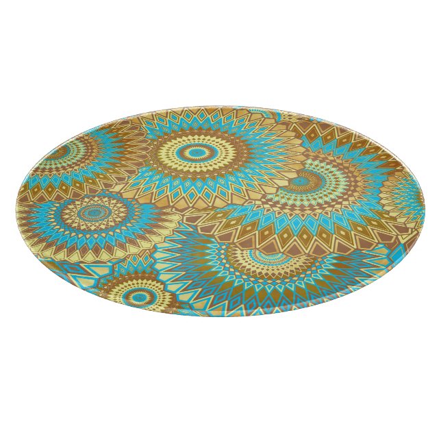 Överlappande Mandala Blå Brun Guld (Hörn)