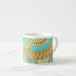 Överlappande Mandala Blå Brun Guld Espressomugg