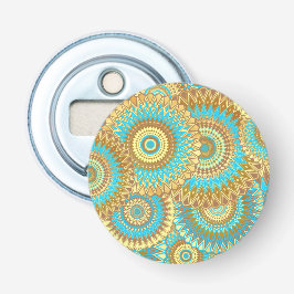 Överlappande Mandala Blå Brun Guld Flasköppnare