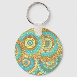Överlappande Mandala Blå Brun Guld Nyckelring
