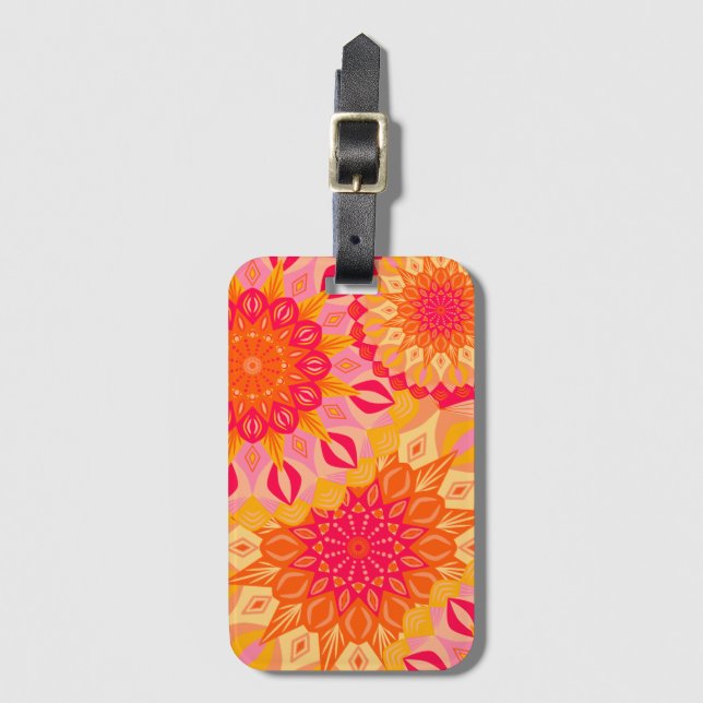 Överlappande Mandala Orange Rosa Gul Bagagebricka (Framsida vertikal)