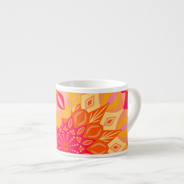 Överlappande Mandala Orange Rosa Gul Espressomugg (Framsida höger)
