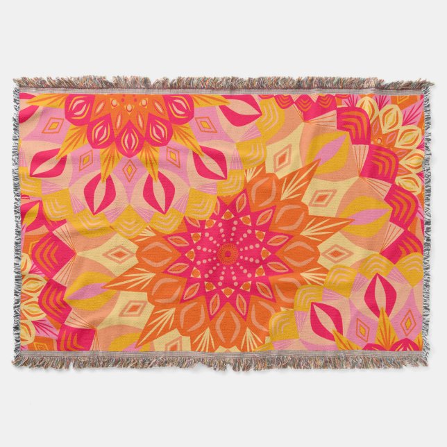 Överlappande Mandala Orange Rosa Gul Filt (Framsidan)