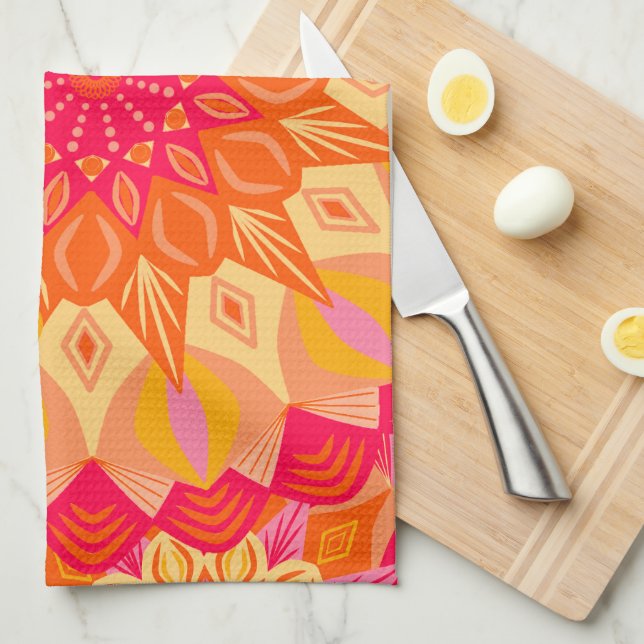 Överlappande Mandala Orange Rosa Gul Kökshandduk (Vikt i Fjärdedel)