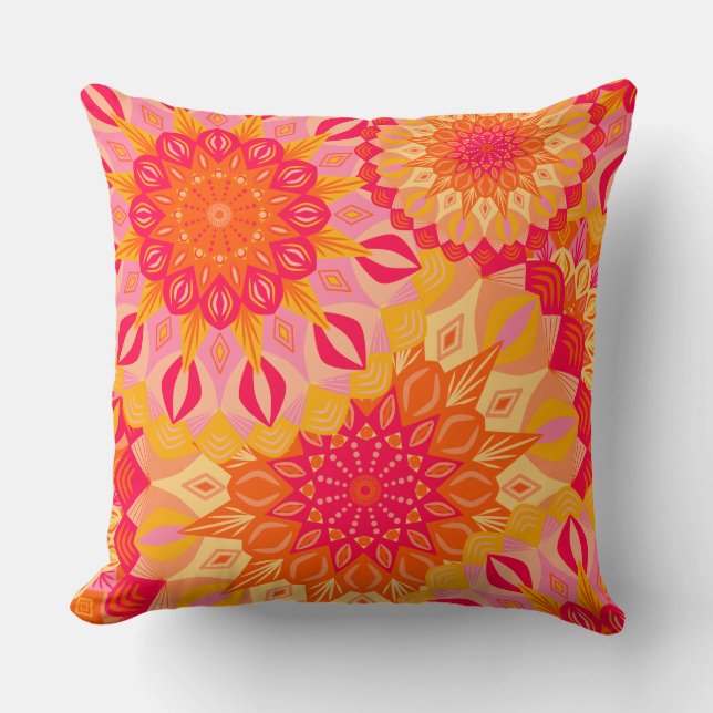 Överlappande Mandala Orange Rosa Gul Kudde (Framsida)