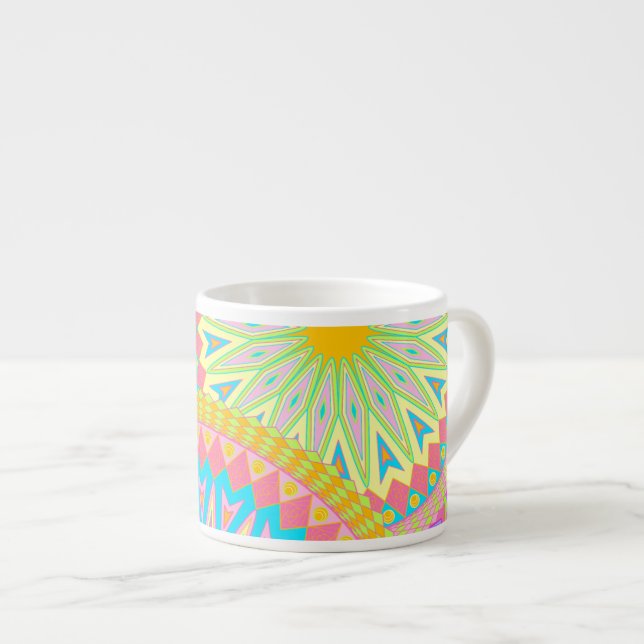 Överlappande Mandala Rosa Blå Gul Mint Lila Espressomugg (Framsida höger)