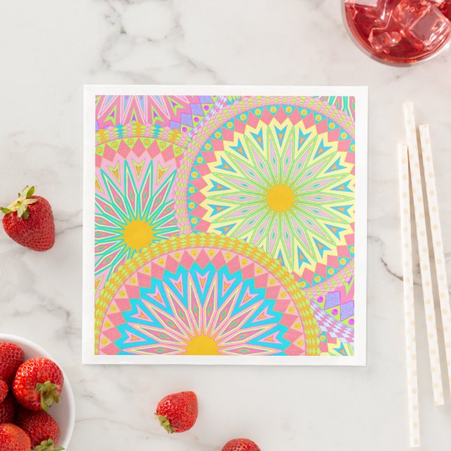 Överlappande Mandala Rosa Blå Gul Mint Lila Pappersservett (Insitu)