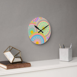Överlappande Mandala Rosa Blå Gul Mint Lila Rund Klocka