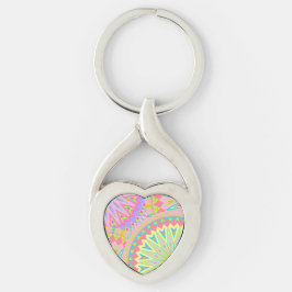 Överlappande Mandala Rosa Blå Gul Mint Lila Twisted Heart Silverfärgad Nyckelring