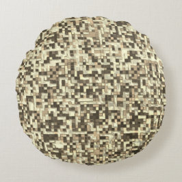 Överlappande mini-kvadrater i bruna beiges-toner rund kudde