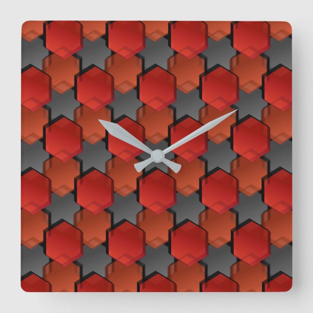 Överlappande röda hexagoner och "grått star" fyrkantig klocka (Framsida)