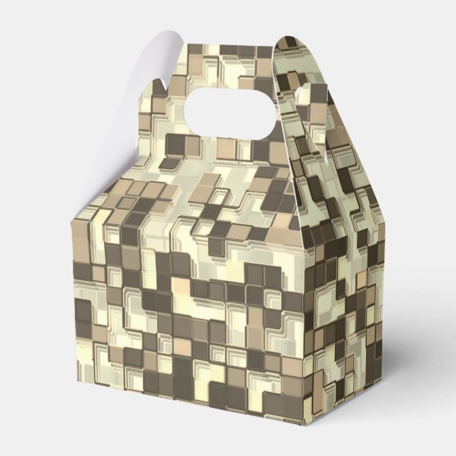 Överlappande små fyrkanter i bruna till beige presentaskar (Framsidan Sidan)