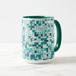 Överlappande små fyrkanter i grönaktiga cyantoner mugg