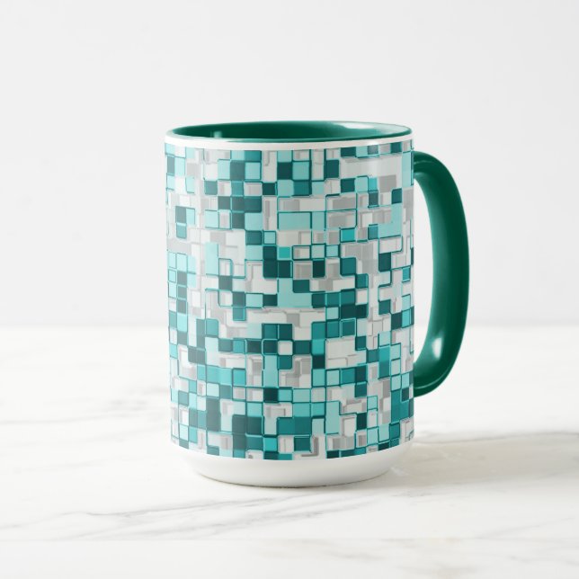 Överlappande små fyrkanter i grönaktiga cyantoner mugg (Framsida höger)