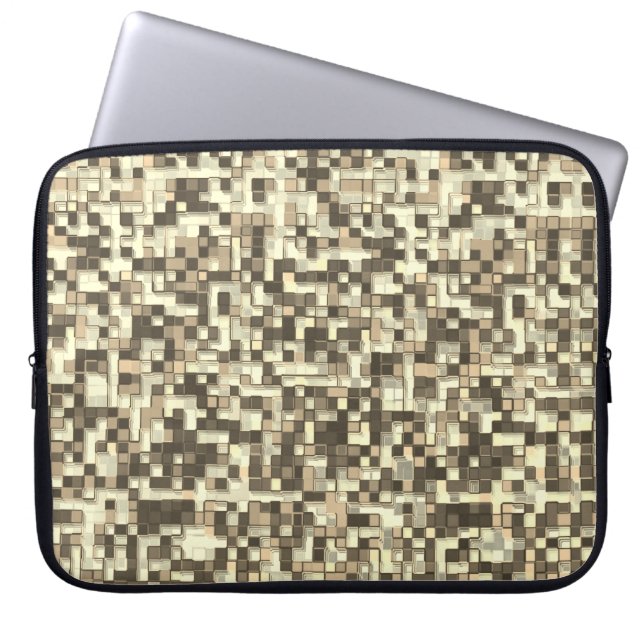 Överlappande små fyrkanter, toner i brunt till bei laptop fodral (Framsidan)