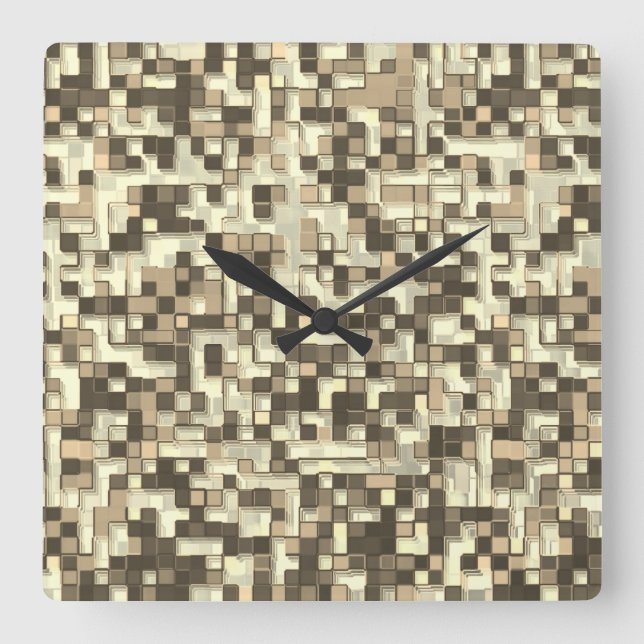 Överlappande små kvadrater i brunbeige ton fyrkantig klocka (Framsida)