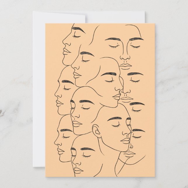 Overlapping Faces Print, Minimalist Line Art, Face Inbjudningar (Framsida)