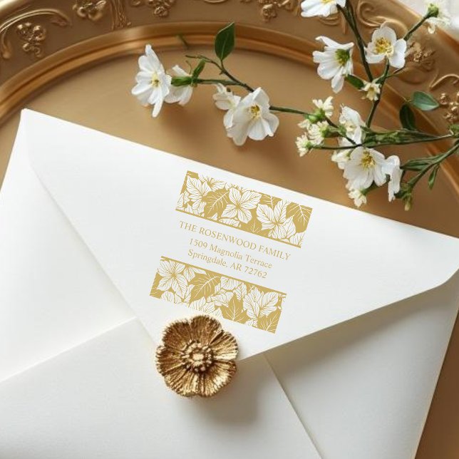 Overlapping Leaves Chic Nature Return Address Stämpel (Overlapping Leaves Pattern for Elegant Nature Return Address Rubber Stamps.)