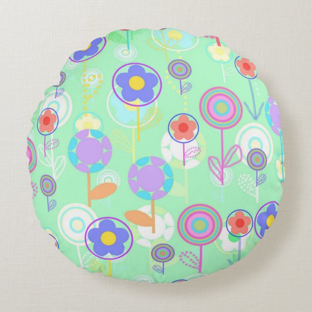 Overlayer blommor rund kudde (Framsidan)