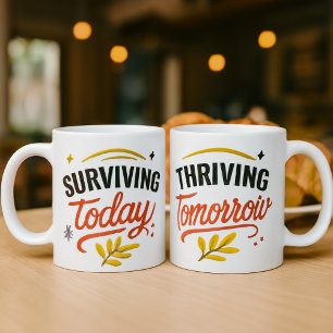 Överleva i dag & blomstra i morgon Motivationell Kaffemugg