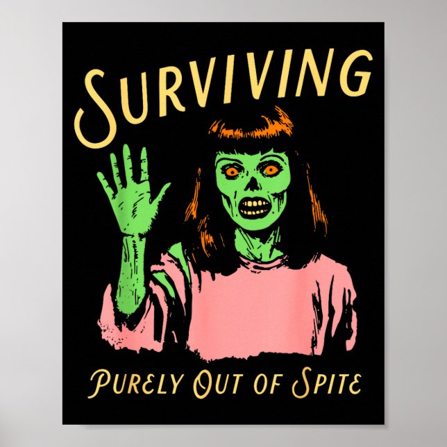 Överleva Rent Utifrån Ste Retro Zombie Halloween Poster (Framsidan)