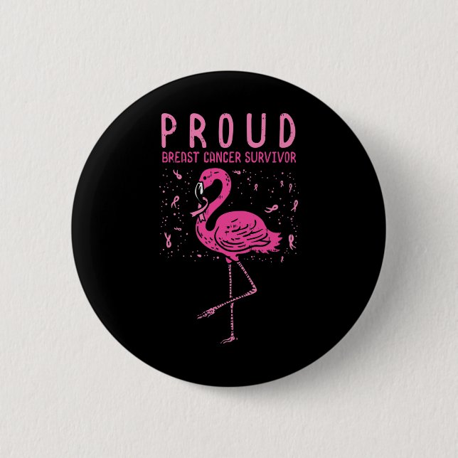 Överlevande Flamingo Rosa Bröstcancer Medvetenhet  Knapp (Framsida)