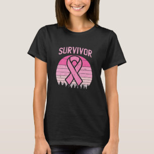 Överlevande Retro Bröstcancer Rosa Band Medvetenhe T Shirt
