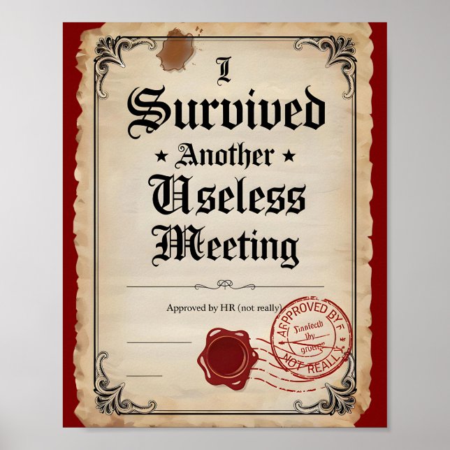 Överlevandecertifikat för vintage Useless Meeting- Poster (Framsidan)