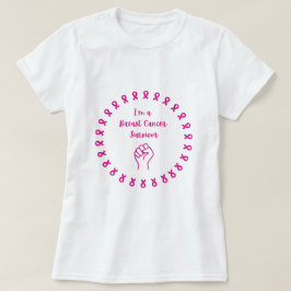 Överlevare av bröstcancer Rosa näve Vit T-shirt