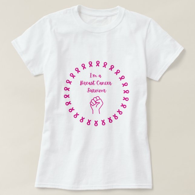 Överlevare av bröstcancer Rosa näve Vit T-shirt (Design framsida)