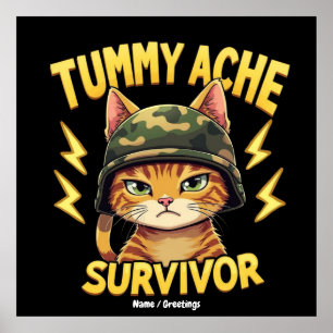 Överlevare av magont Roligt katt meme-skämt Retro Poster
