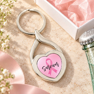Överlevare Rosa Bröstcancer Twisted Heart Silverfärgad Nyckelring