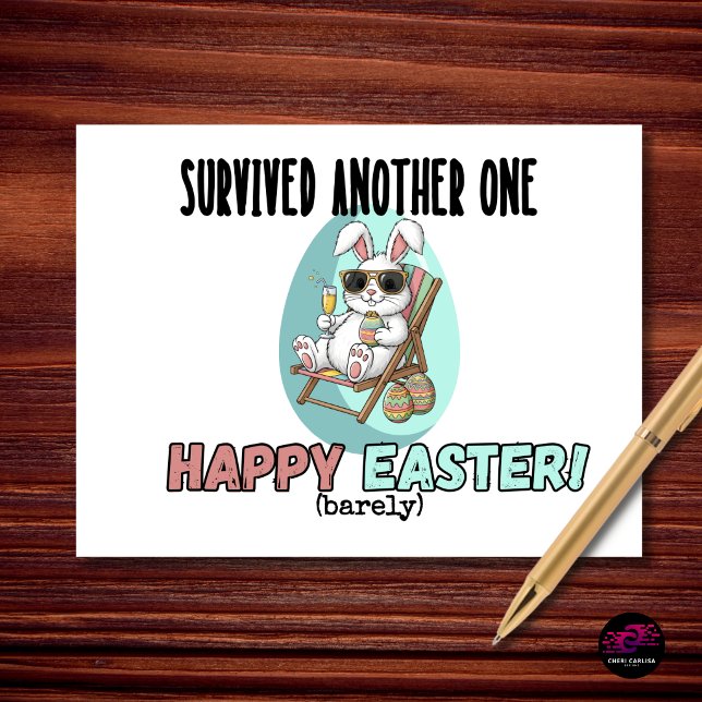 Överlevde ännu en rolig påskharen helg vykort (Made it through Easter… barely 🐰😎)