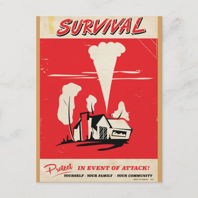 Överlevnad - Vintage Atomic säkerhetsaffisch Vykort (Framsida)