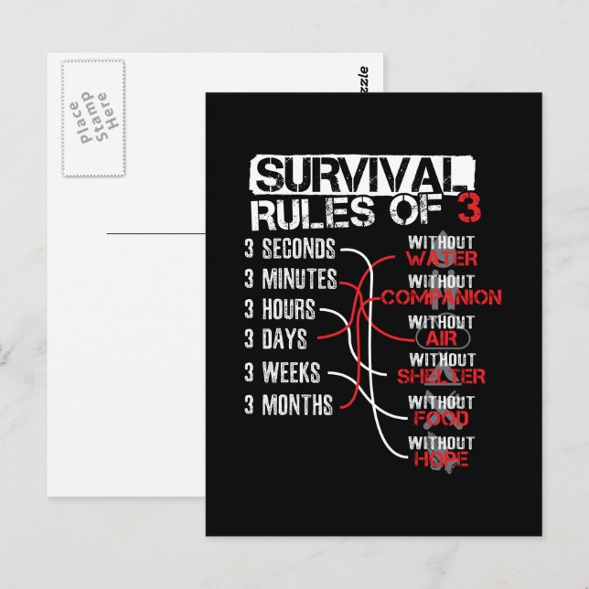 Överlevnadsregler för tre - Wilderness Quiz Vykort (Fram/baksida)