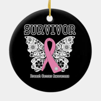 ÖVERLEVOR - Bröstcancerfjäril Julgransprydnad Keramik